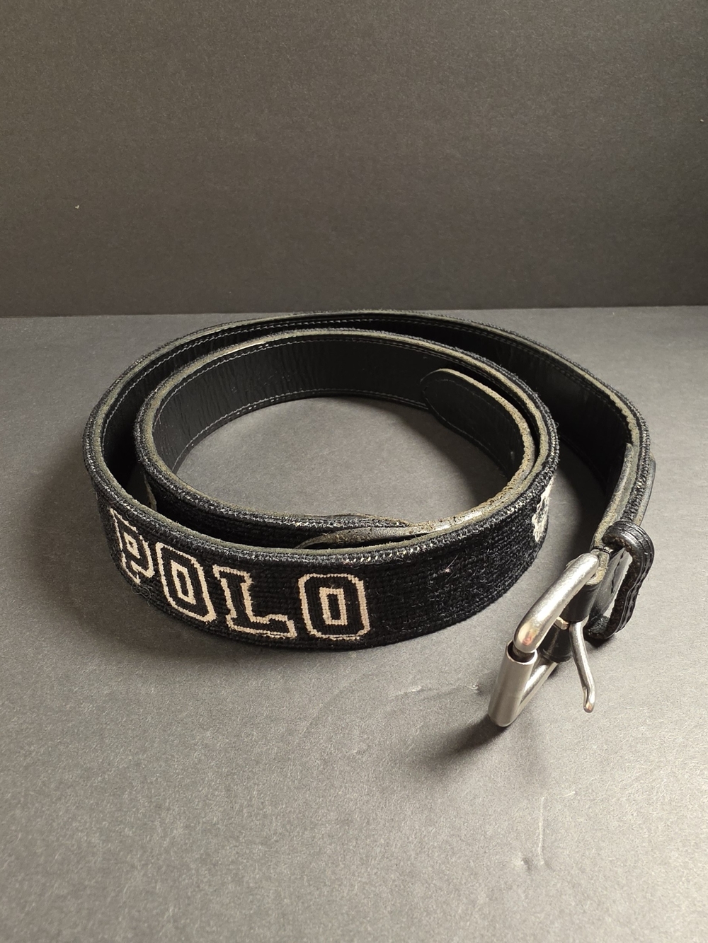 Polo by Ralph Lauren Men’s Black Logo Webbing Belt with Silver Buckle